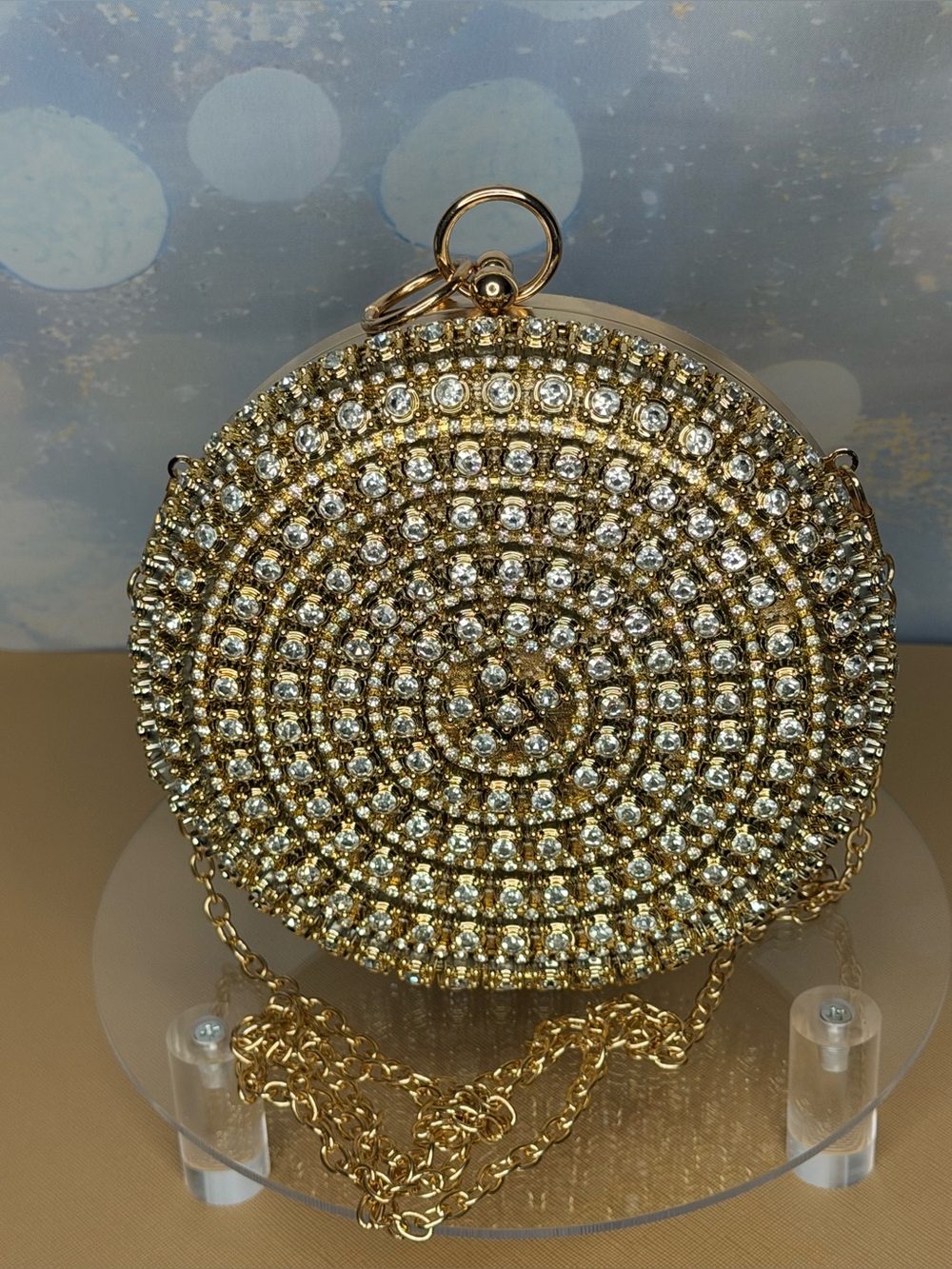 Metal Round Rhinestone Evening Bag - New/Unused